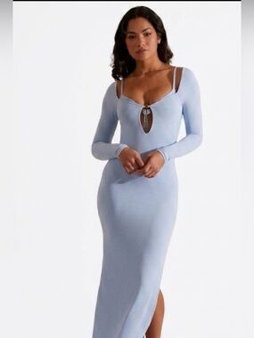 NWT Oh Polly Ice Blue Modal Long Sleeve Maxi Dress - Size L